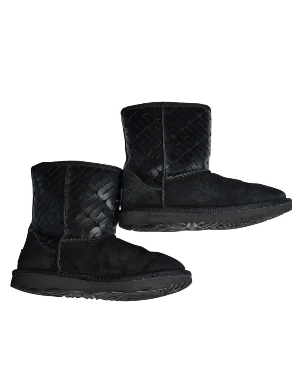 UGG Black Logo Mini Boots Size 3 USA / 35 EU With Shearling Lining And Textured